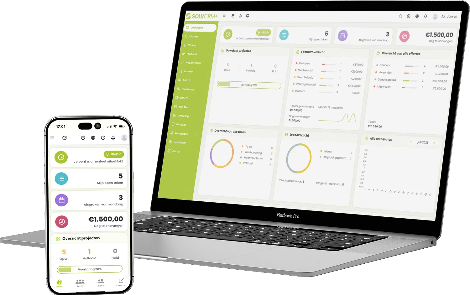SolvCRM+ modules op desktop en mobiel